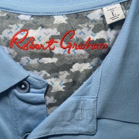 Robert Graham light blue classic fit polo shirt sz L - Picture 3 of 7
